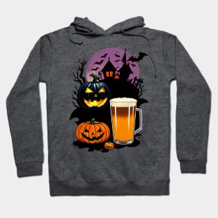 Halloween glass of beer and spooky pumpkins Hoodie